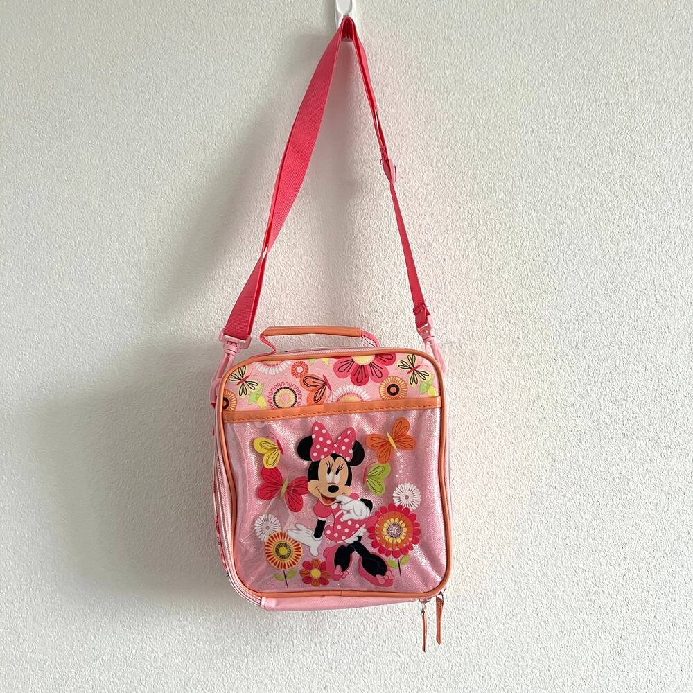Minnie Mouse Lunch Bag Vibrant Floral & Butterfly Design Pink Glittery